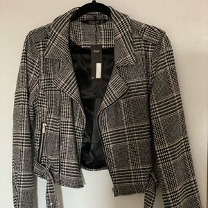 Crop Plaid Biker Jacket